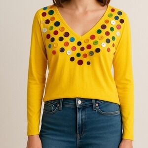 Vintage Yellow Button‎ Art Top Boho Cotton Hong Kong Statement Festival Blouse